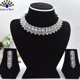 Jewels of Nepal American Diamond Studded Choker Necklace & Earrings Set for Women