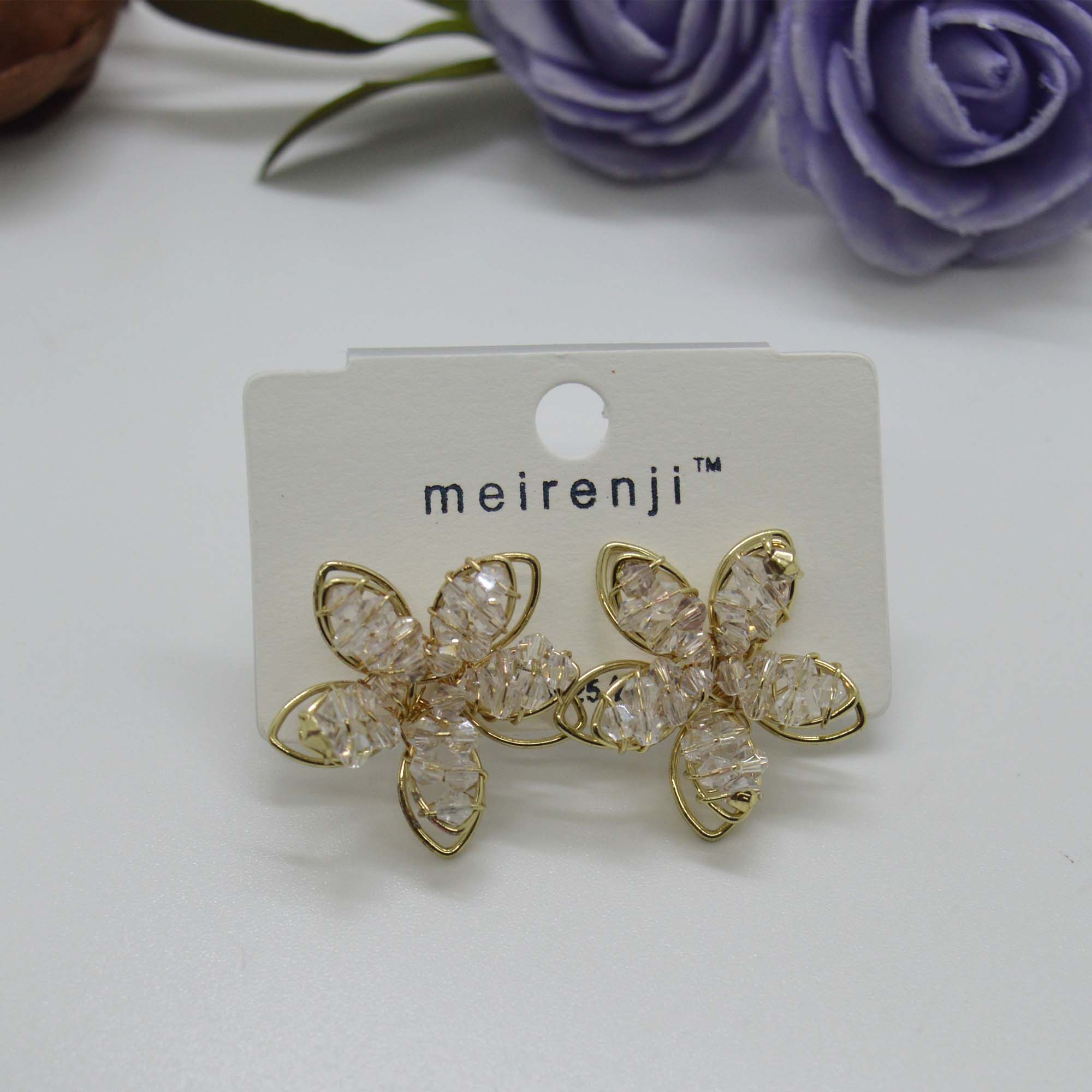 Jewels of Nepal Faux Crystal Beaded Flower Designed Studs for Women - Image 3