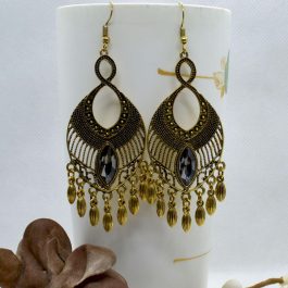 Golden/Grey Drop Design Dot Textured Tassel Earrings For Women