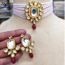 Stone Studded Choker Necklace and Earrings Set
