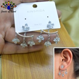 Jewels of Nepal CZ Stones Studded S925 Leaves Fall Stylish Double Sided (Jacket) Earrings For Women