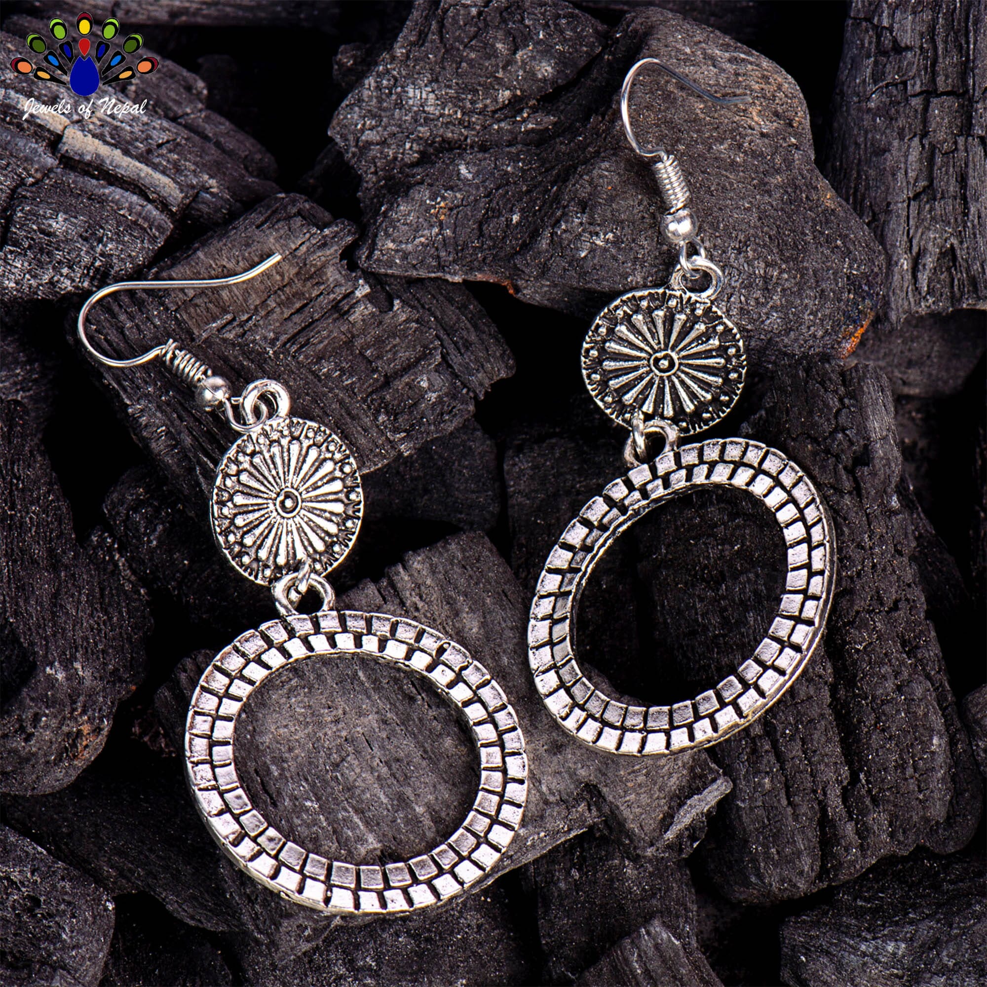 Golden/Silver Aztec Patterned Double Circular Earrings For Women