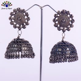 Black/Gunmetal Lightweight Statement Pinjada Earrings For Women-Jewels of Nepal