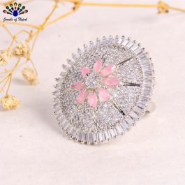 American Diamond Embellished White/Blush Pink Floral Designed Finger Ring For Women- Jewels of Nepal