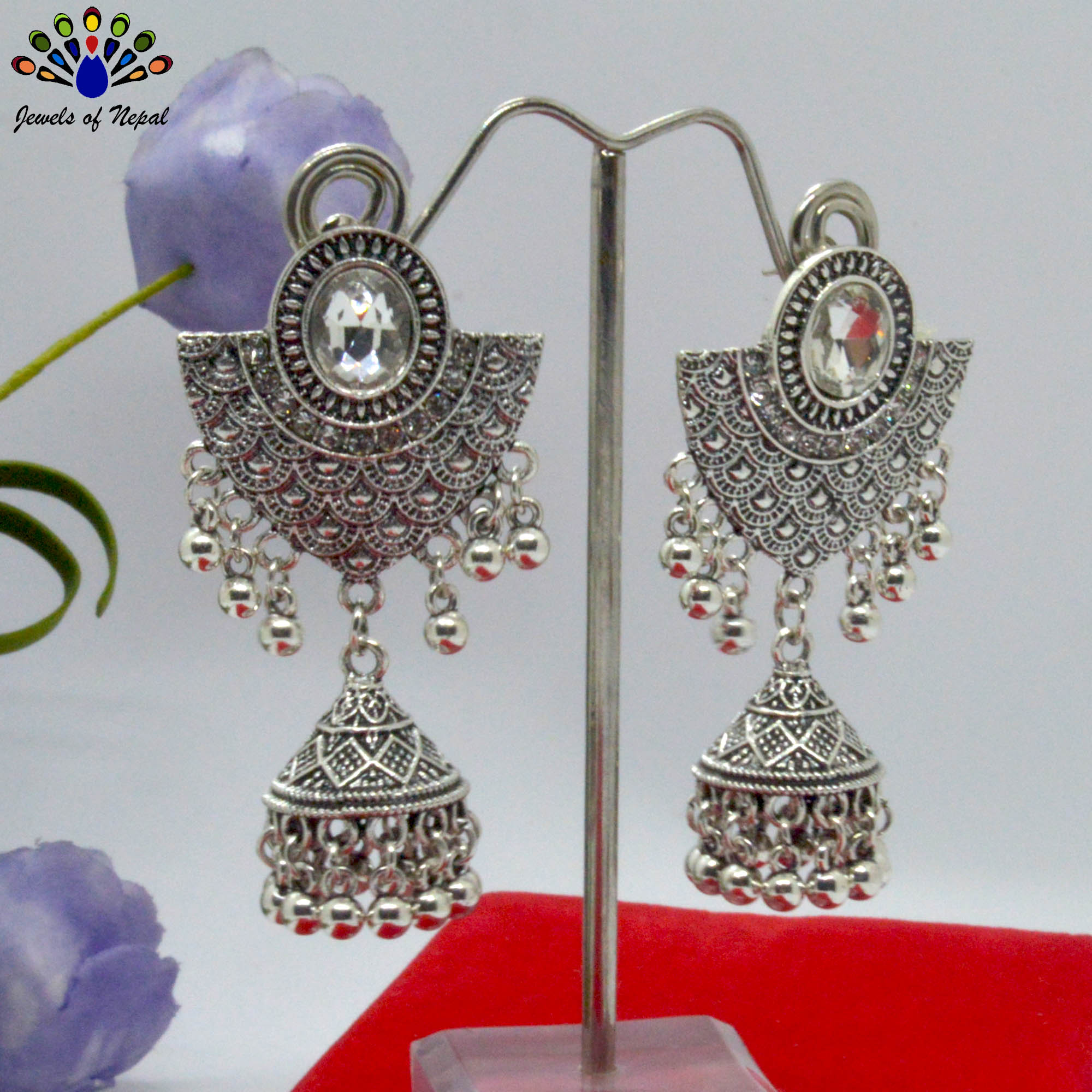 Silver Toned Ethnic Style Pinjada Drop Earrings For Women - Image 2