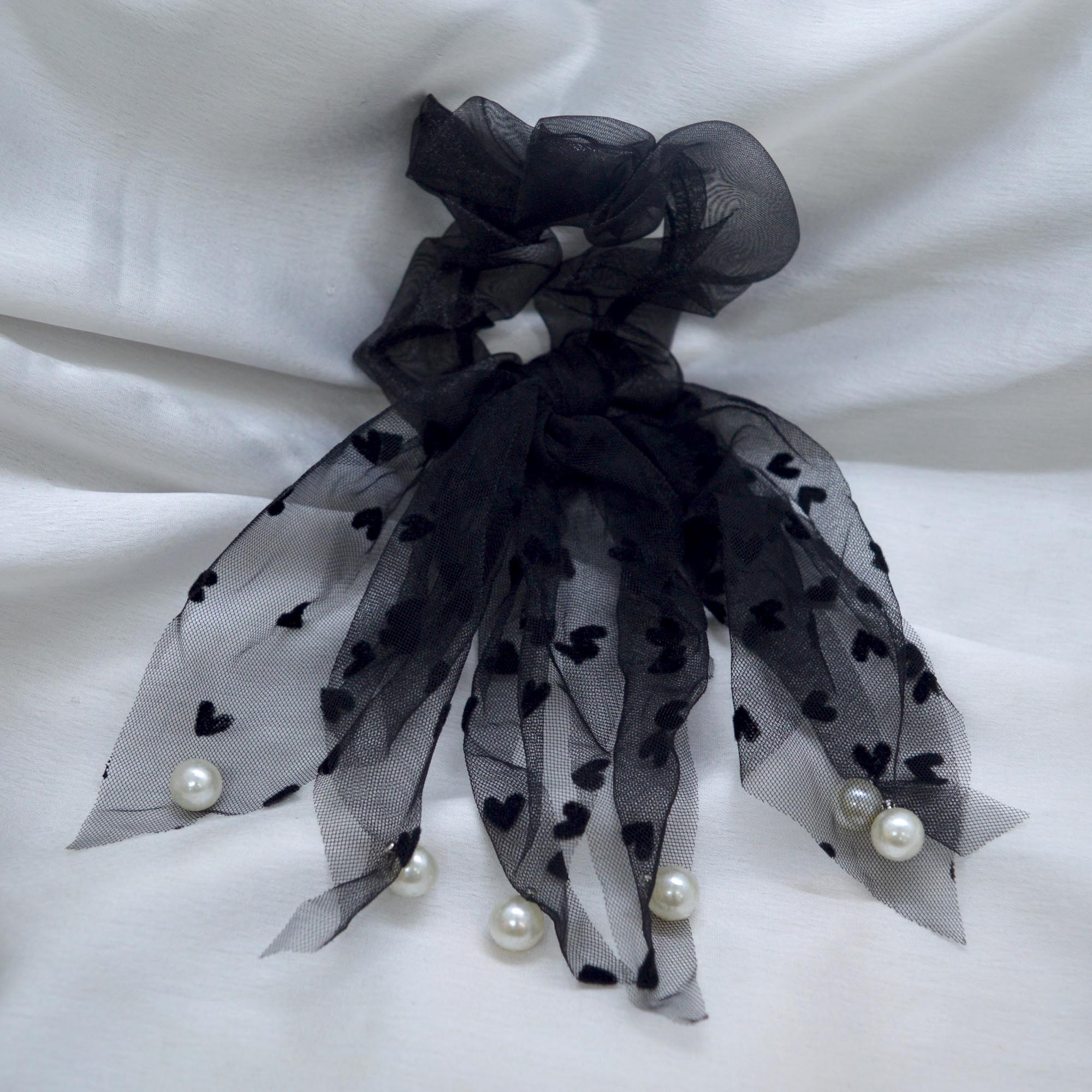 Jewels of Nepal- Trendy Scarf Style Heart Designed Silk Scrunchies / Hair Tie For Women- 1 Piece - Image 5