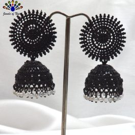 Jewels of Nepal Black Round Top Pinjada Earrings For Women