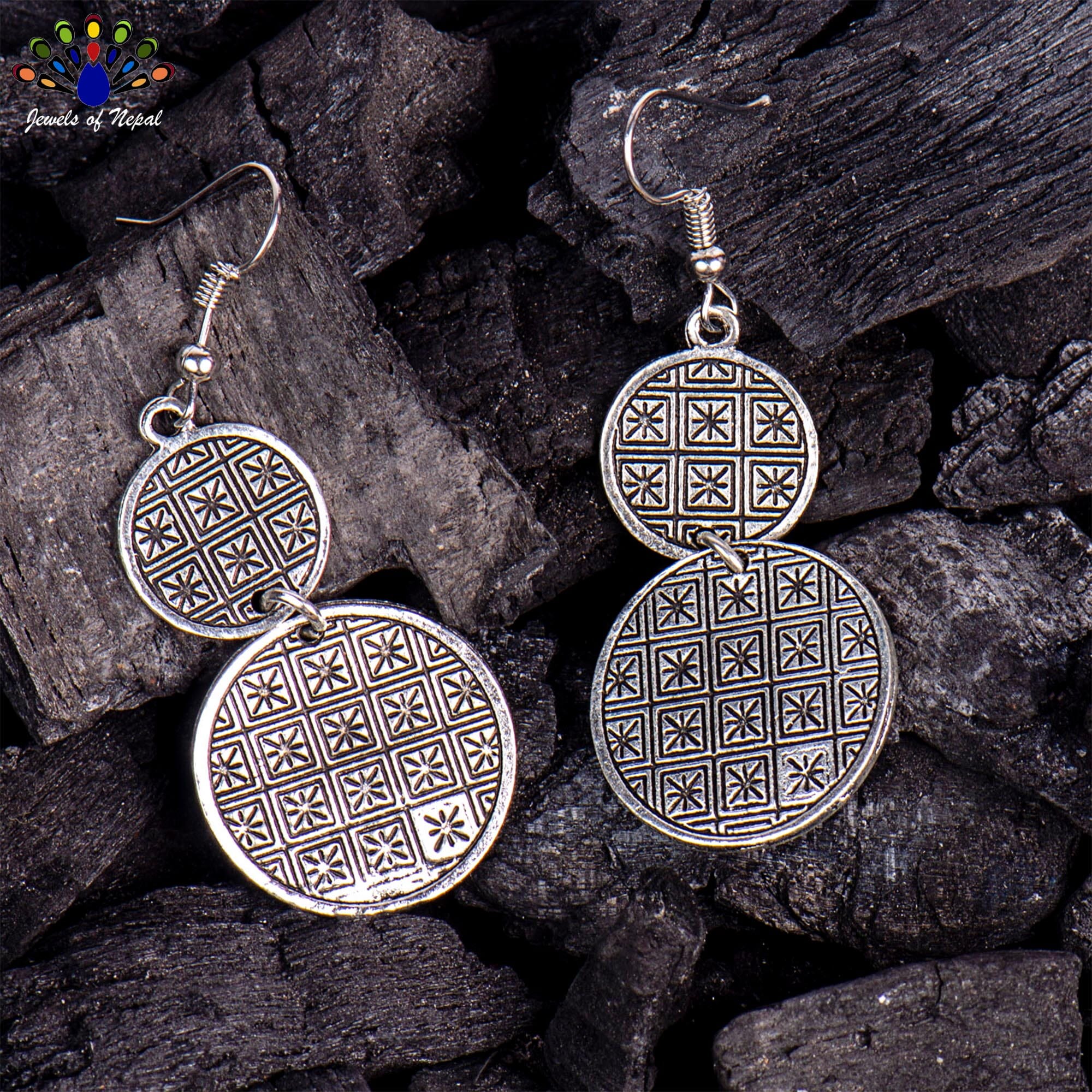 Gold/Silver Patterned Round Earrings For Women - Image 3