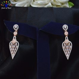 Jewels of Nepal American Diamond Stone Studded Leaf Designed Drop Earrings for Women
