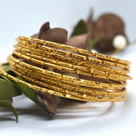 Gold Plated Cut Patterned Bangles - 12 Pcs