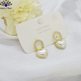 Jewels of Nepal Korean Stone Studded Faux Moti Heart Dangling Earrings For Women