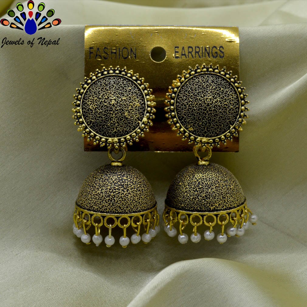 Jewels of Nepal Matte Textured Round Top Pinjada Earrings For Women - Image 2