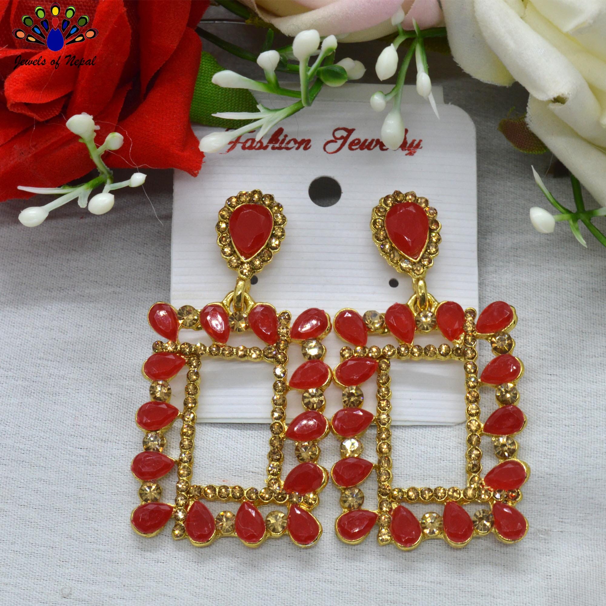 Jewels of Nepal Stone Studded Trendy Medium Party Earrings For Women - Image 4