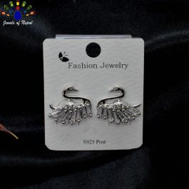 Jewels of Nepal Golden/Silver Stone Studded S925 Swan Designed Ear Studs For Women