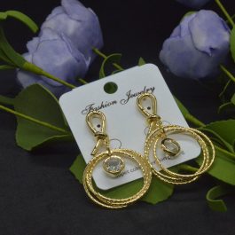 Gold Toned Stone Drop Circular Earrings