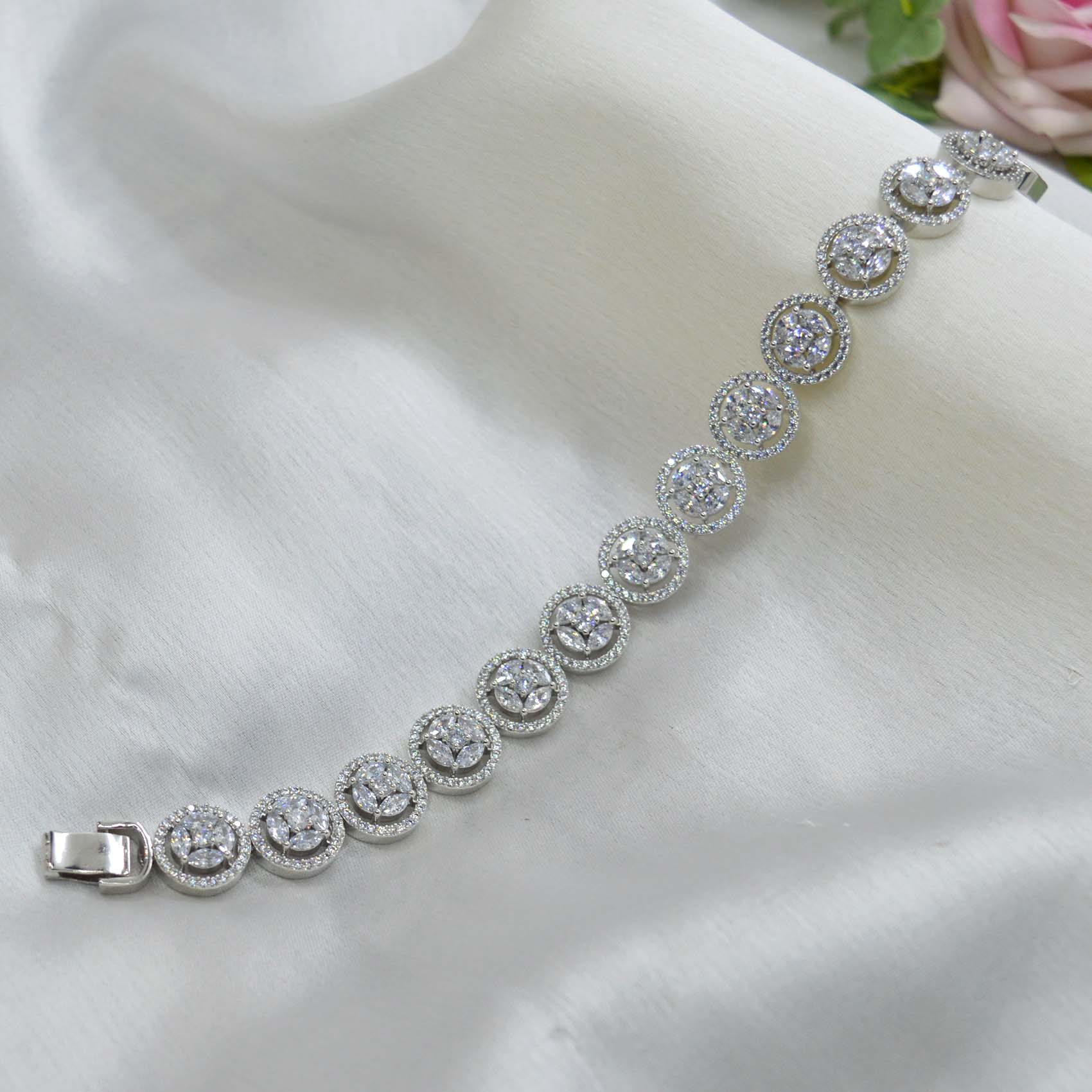 Jewels of Nepal American Diamond/Cubic Zirconia Stone AAA Studded Round Cut Bracelet for Women