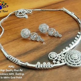 American Diamond Necklace & Earrings Set | Copper Part Wear American Diamond Stone Studded Necklace Set For Women