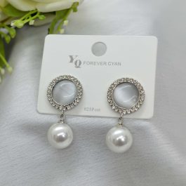Jewels of Nepal S925 Circular Faux Moonstone Top Simulated Moti Dangling Earrings For Women
