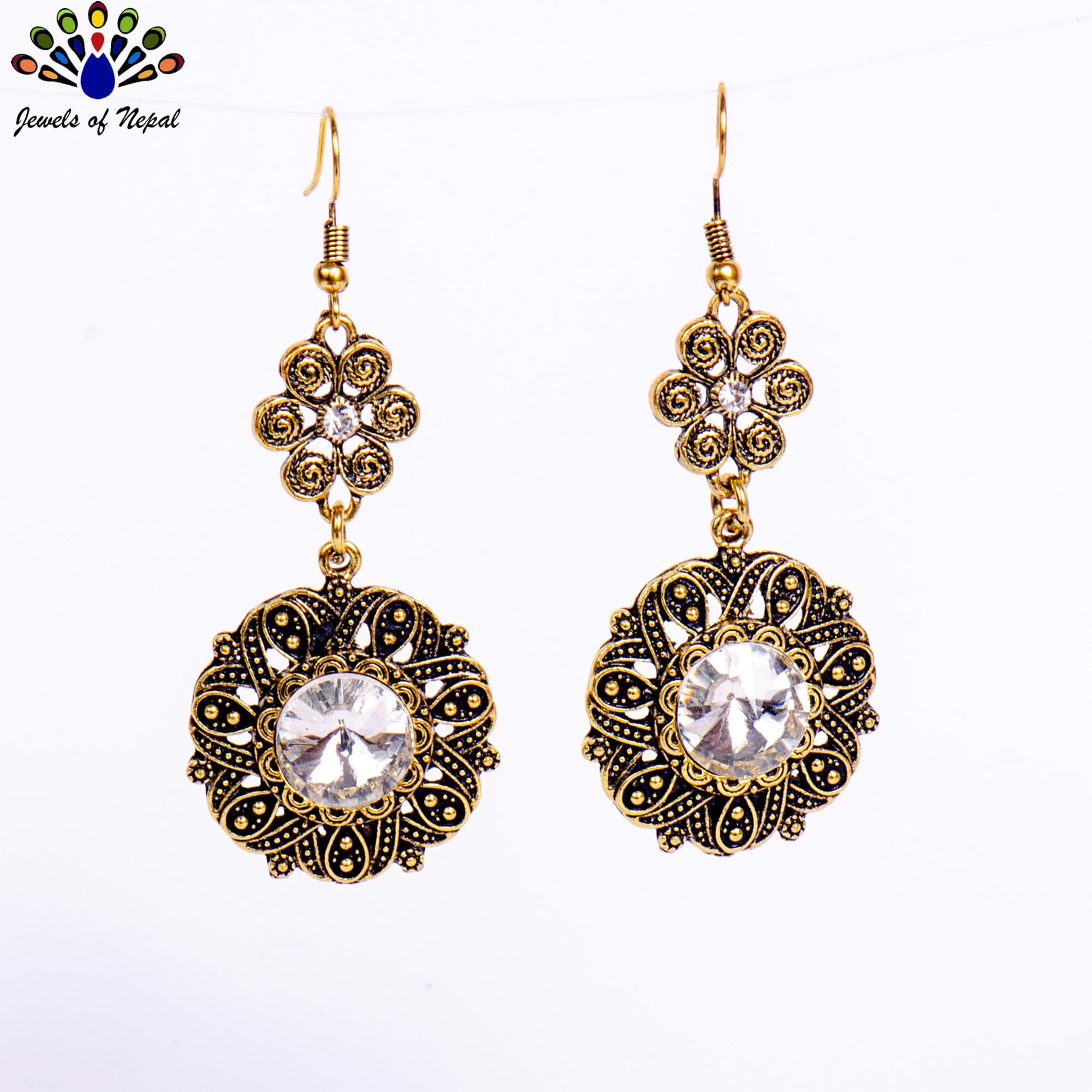 Floral Designed Round Drop Earrings For Women