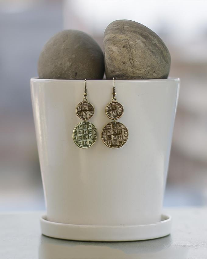 Gold/Silver Patterned Round Earrings For Women