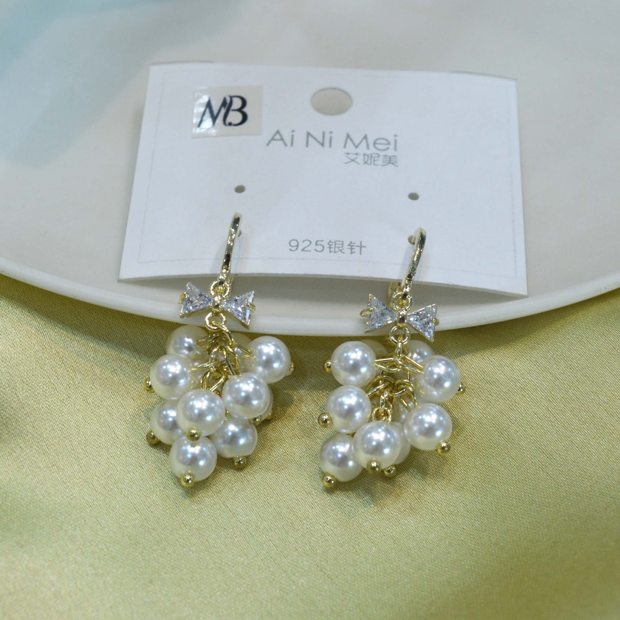 Jewels Of Nepal S925 Faux Pearl Clustered Drop Dangling Bow Stone Earrings For Women - Image 4