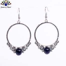 Silver/Black Round Dot Textured Self Patterned Drop Earrings For Women
