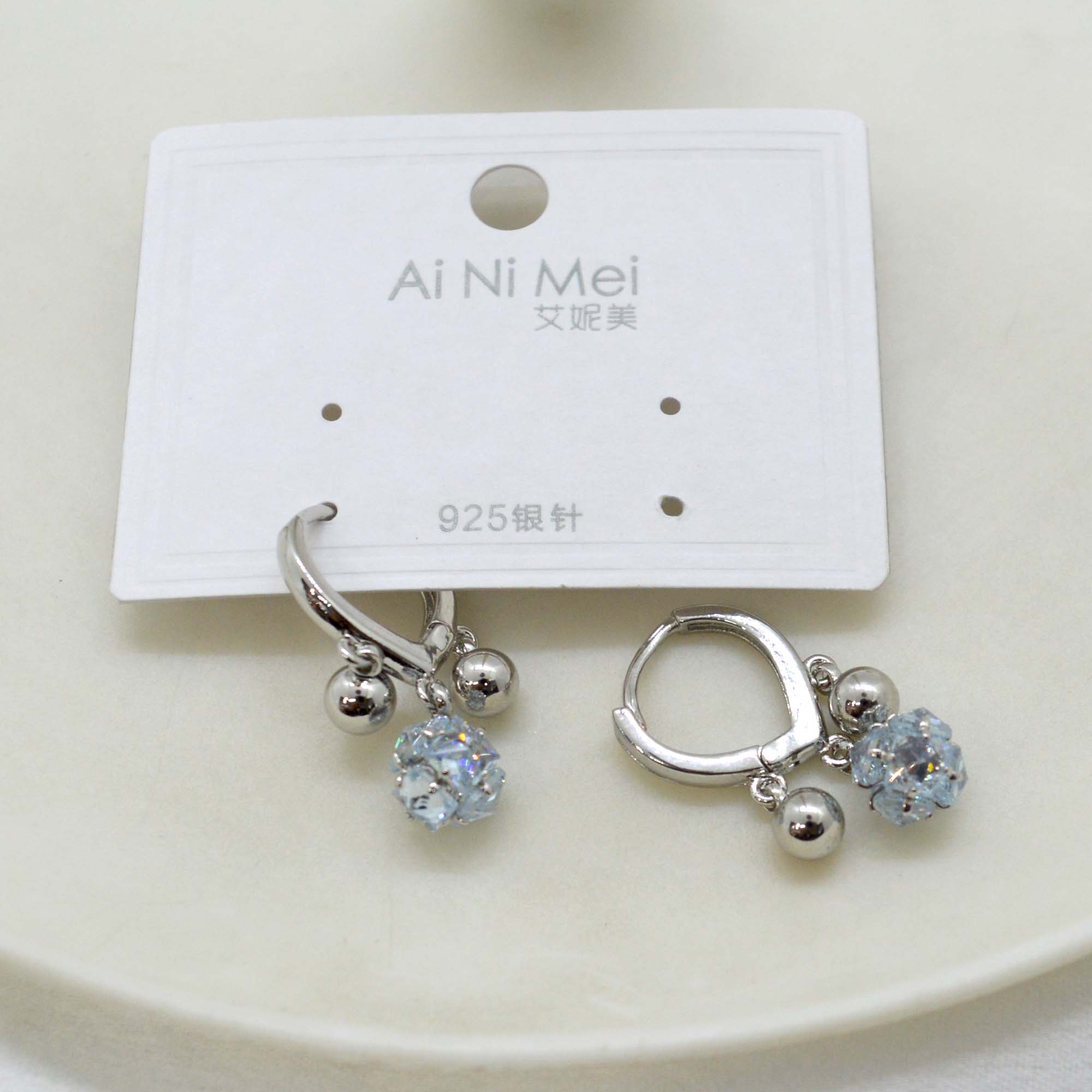 Jewels of Nepal S925 Silver Toned Round Stone Drop Juli Small Hoop Earrings for Women - Image 3