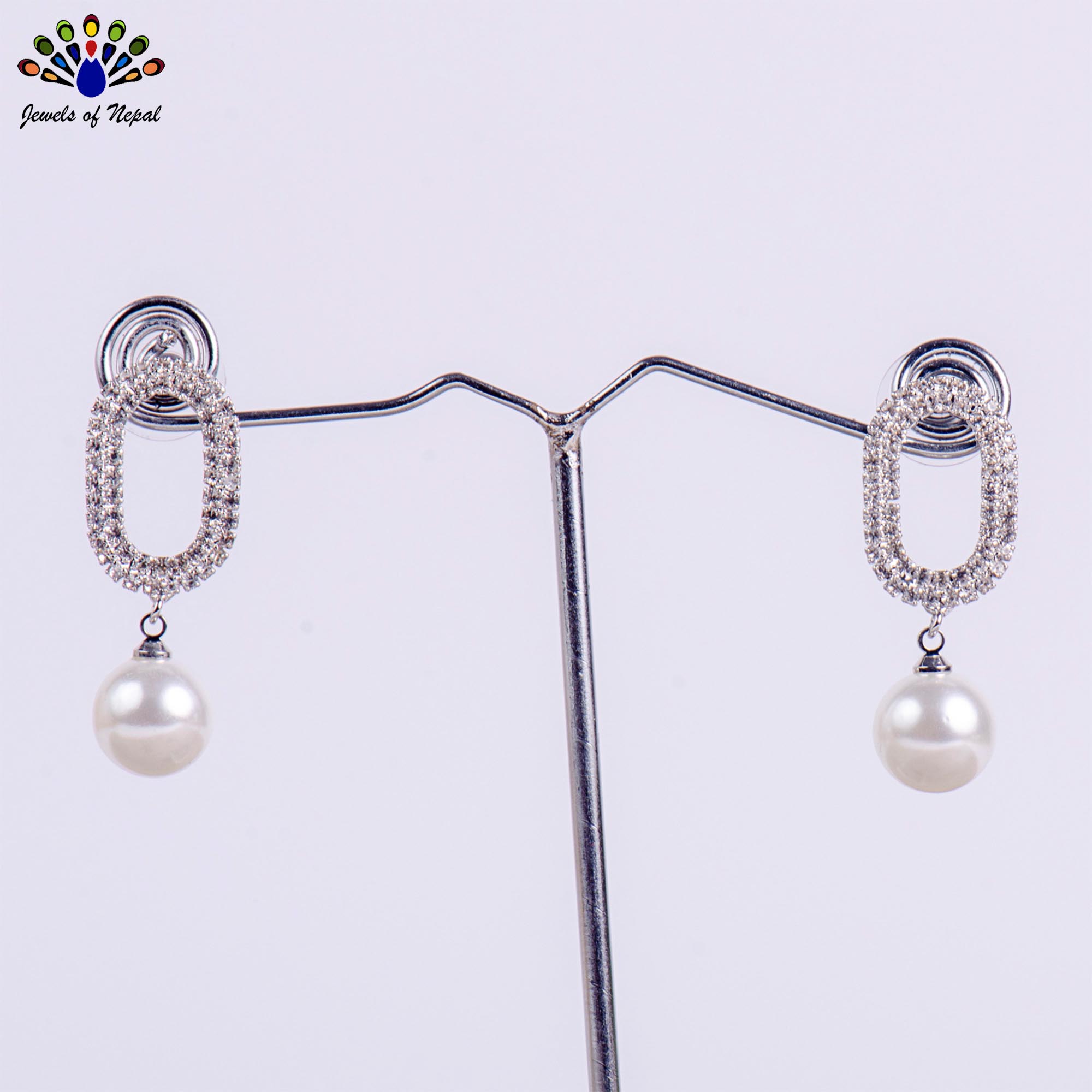 Golden/Silver Plated Stone Studded Top Simulated Pearl Drop Earrings For Women-Jewels of Nepal - Image 4