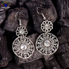 Golden/Silver Double Round Cutout Patterned Circular Drop Danglers For Women