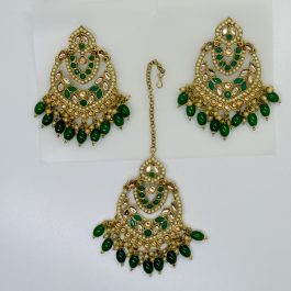 Jewels of Nepal Faux Kundan Earrings & Maangtika Set For Women