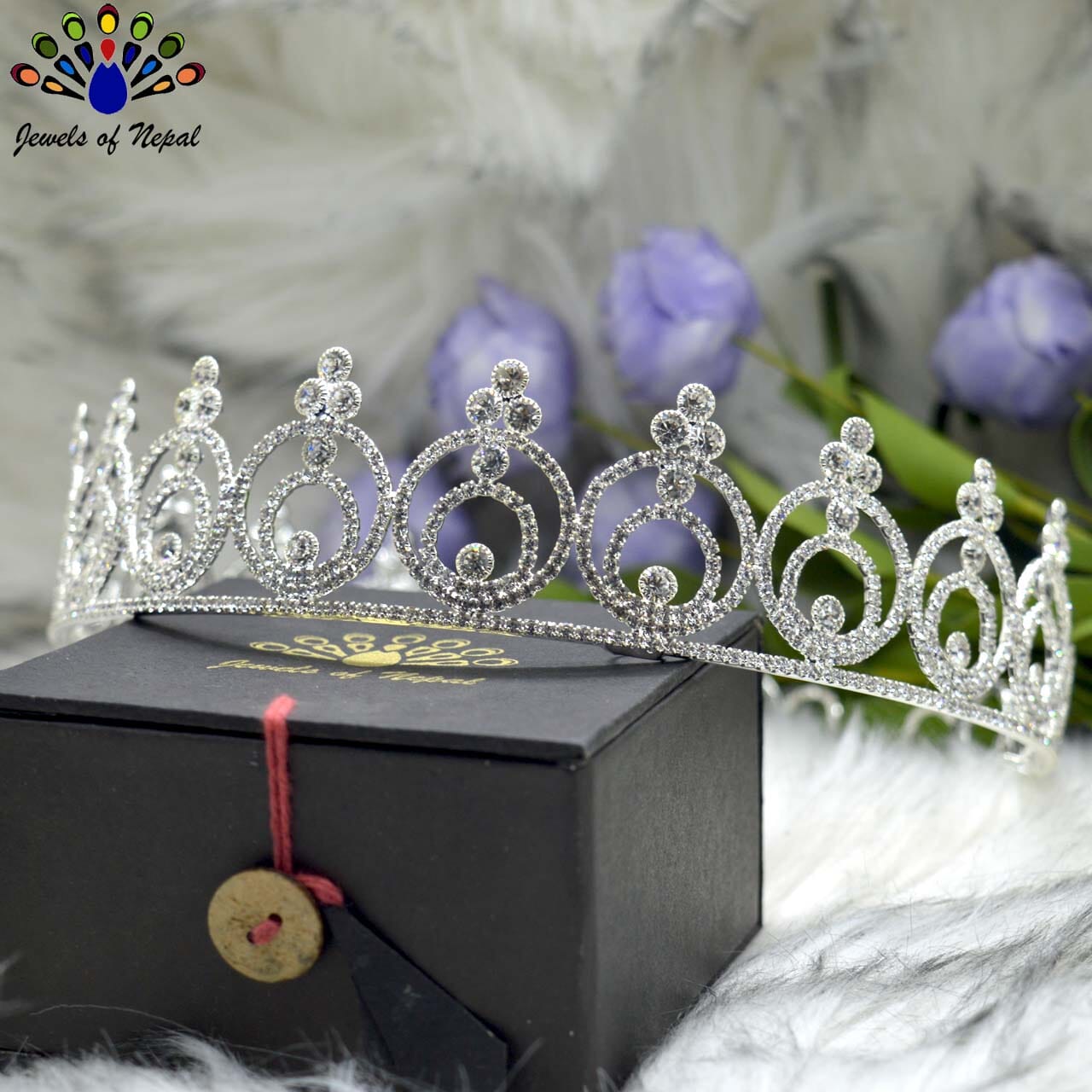 Golden/White Stunning Bridal Full Head Round Crown/Hair Embellishment For Women - Image 4