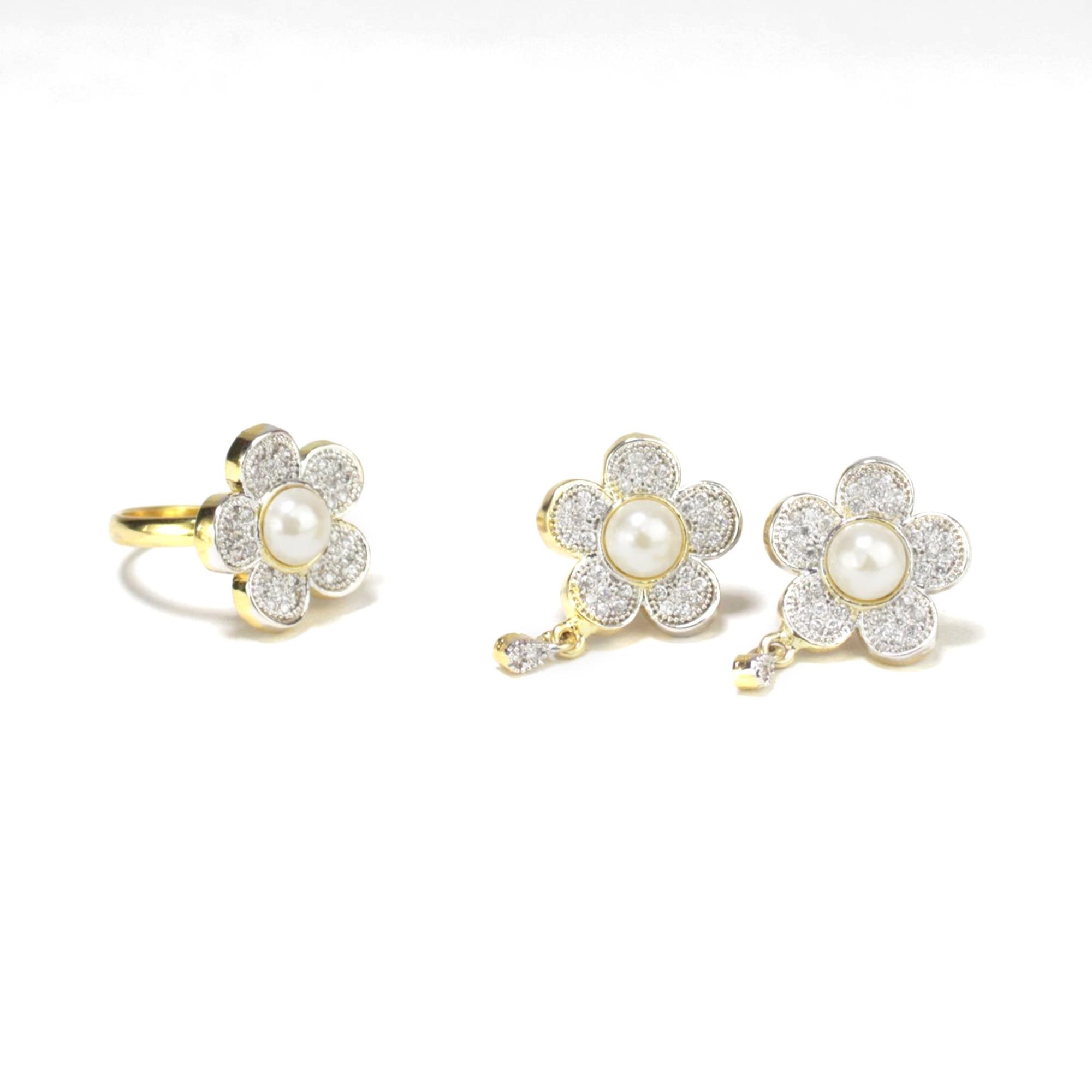 American Diamond & Pearl Embellished Floral Jewelry Set For Women - Image 2