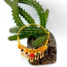Gold Plated Faux Navratna Embellished Nattha Styled Hair Accessory