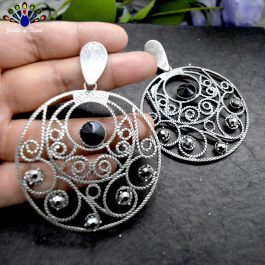 Jewels of Nepal Antique Silver/Black Toned Drop Designed Statement Earrings