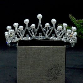 Faux Moti Adorned Bridal Princess Shiny Tiara Crown/Hair Embellishment For Women