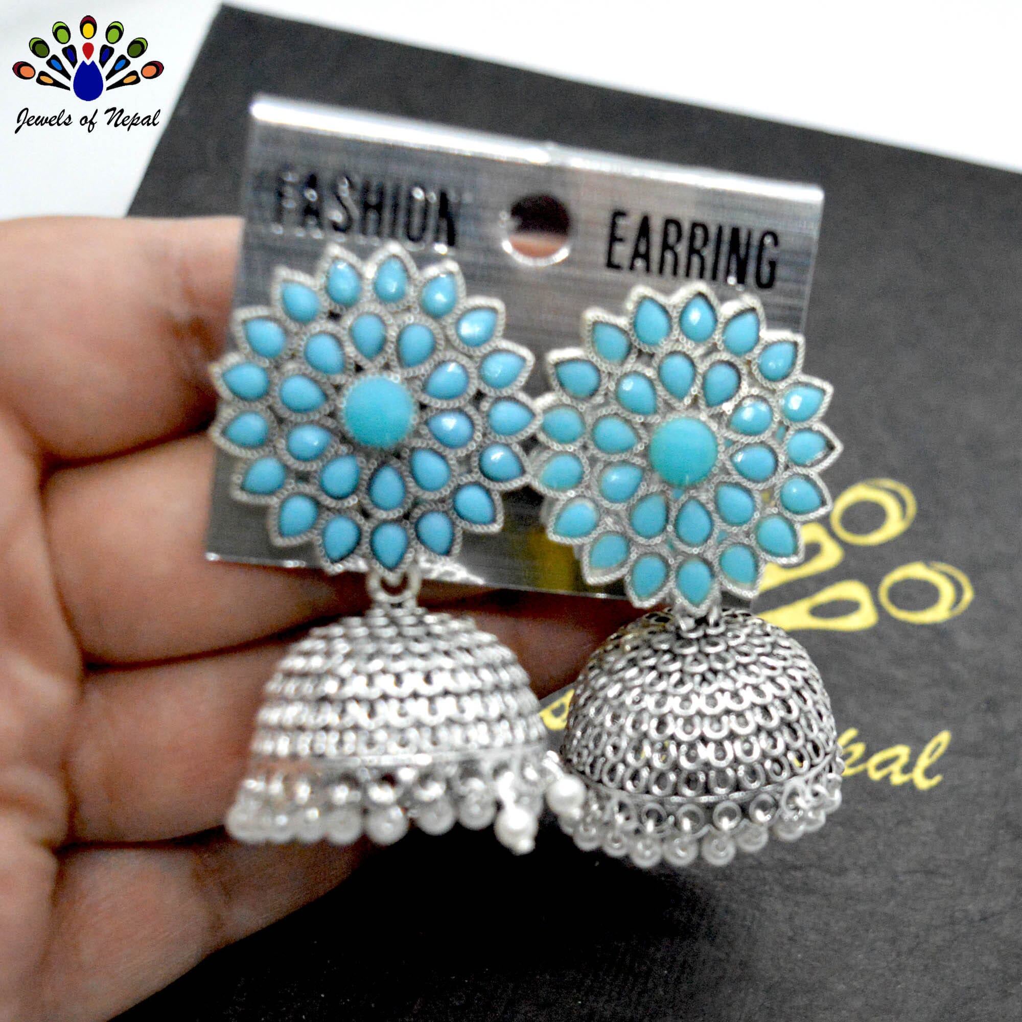 Silver Flower Top Pinjada Earrings by Jewels of Nepal - Image 5