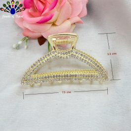 Jewels of Nepal Trendy Stones Studded Medium Metal Hair Claw Clip For Women