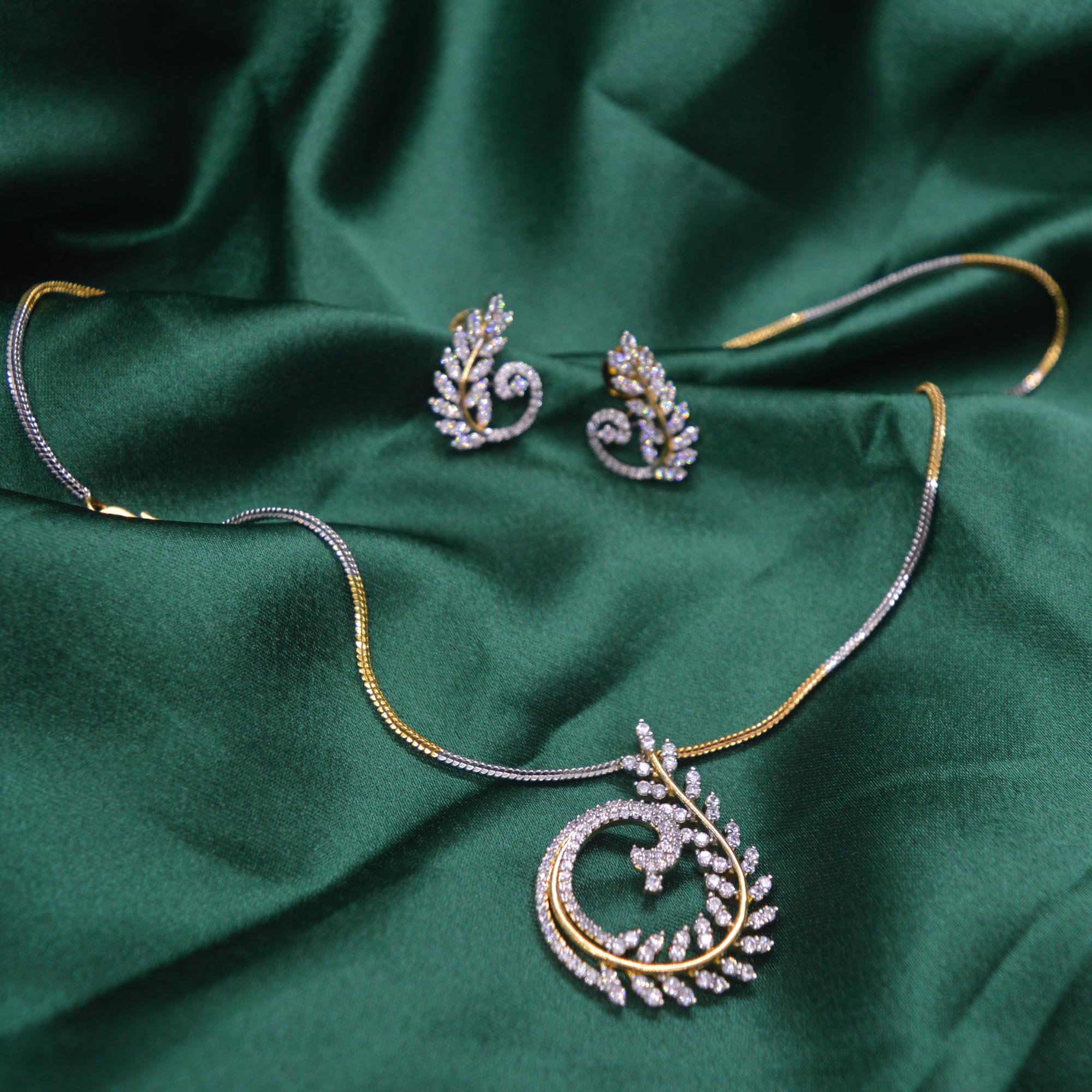 Jewels Of Nepal Cubic Zirconia 5A Australian Diamond Studded Mayur Pendant & Earrings Set For Women