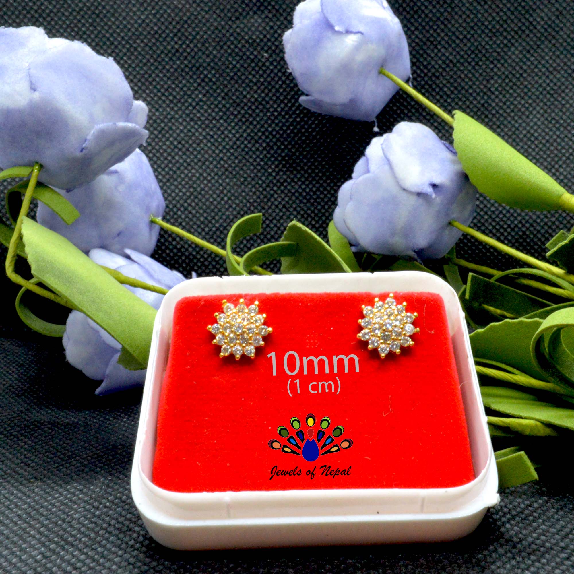 Faux Ruby / White Stone Gold Plated Thaka Earring Studs For Women- 1 Pc - Image 4