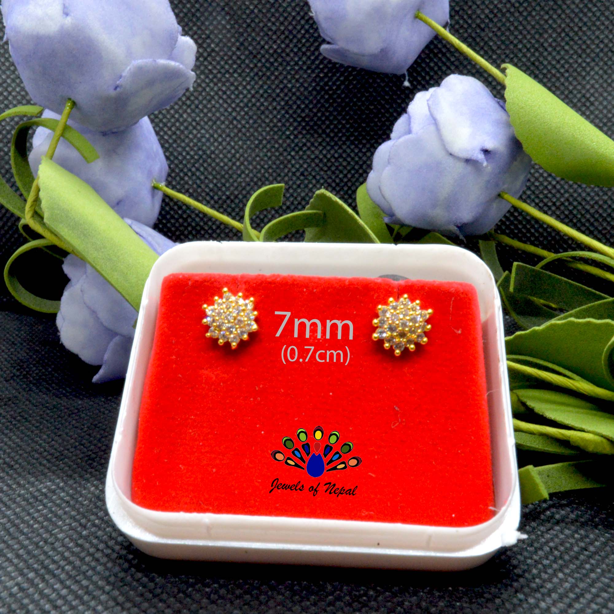 Faux Ruby / White Stone Gold Plated Thaka Earring Studs For Women- 1 Pc - Image 5