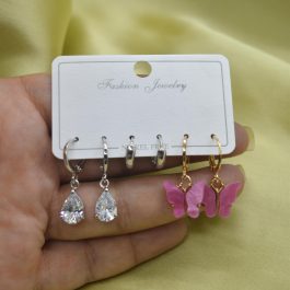 Jewels of Nepal Stainless Steel CZ Stone Studded Combo Earrings Set for Women