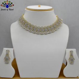 Jewels of Nepal American Diamond / Cubic Zirconia 5A Studded Drop Tassel Designed Necklace and Earrings Set for Women