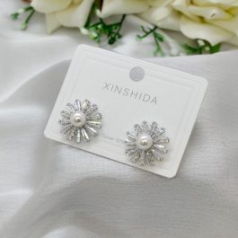 Jewels of Nepal S925 Elegant CZ Stones Studded Stylish Flower Designed Ear Studs For Women