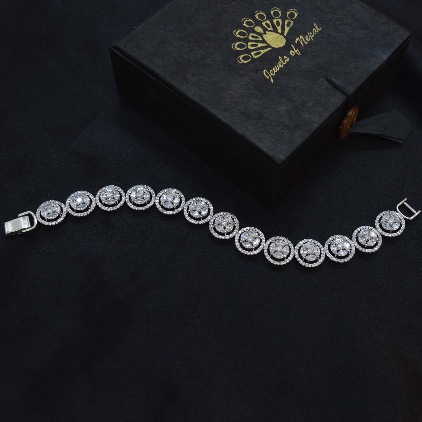 Jewels of Nepal American Diamond/Cubic Zirconia Stone AAA Studded Round Cut Bracelet for Women - Image 3