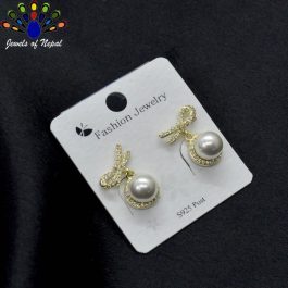 Jewels of Nepal Golden/Silver Stone Studded Bow Designed S925 Earrings For Women