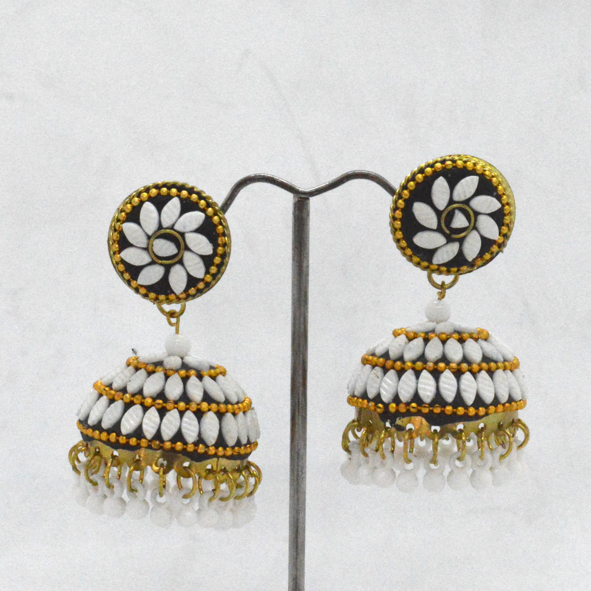 Jewels of Nepal Black/Silver Mirror / Beads Studded Pinjada Earrings For Women - Image 2