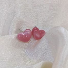 Faux Cats Eye Stone Heart Studs
